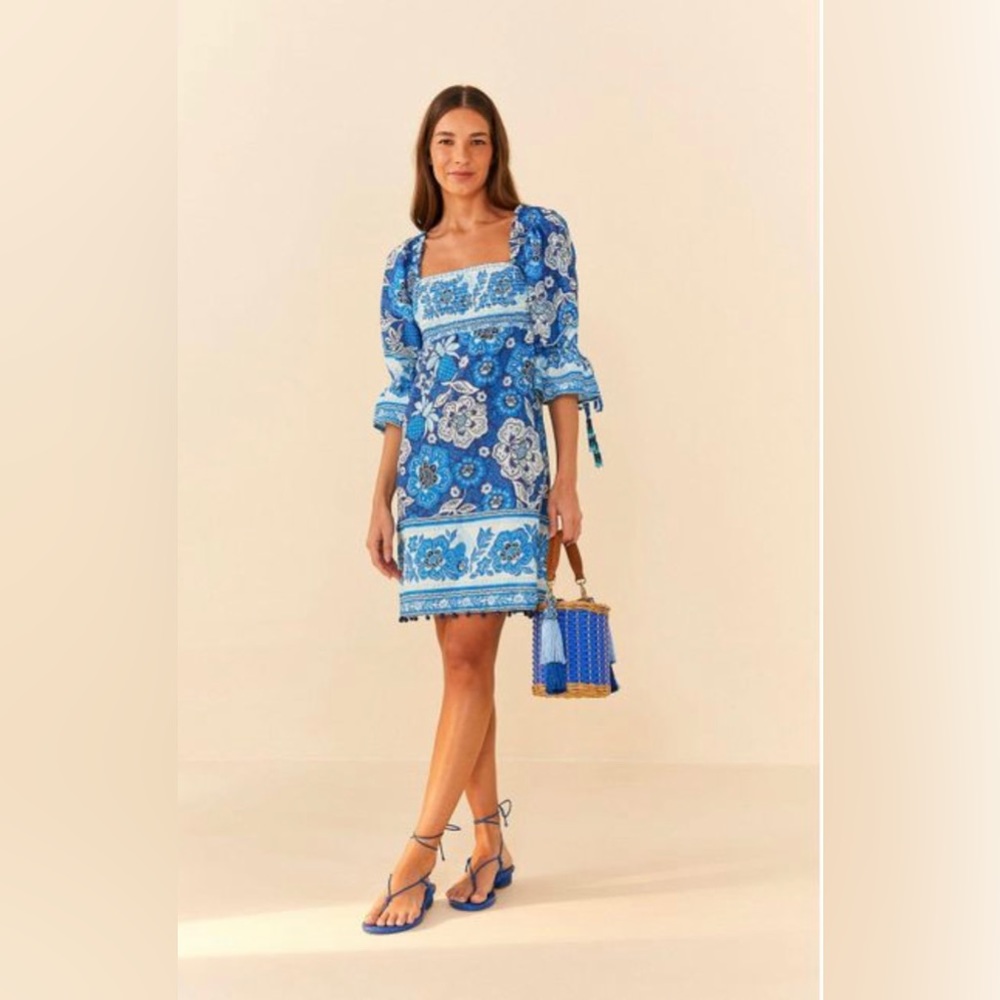 NWT Farm Rio, Full of flowers, smocked tassel mini dress.